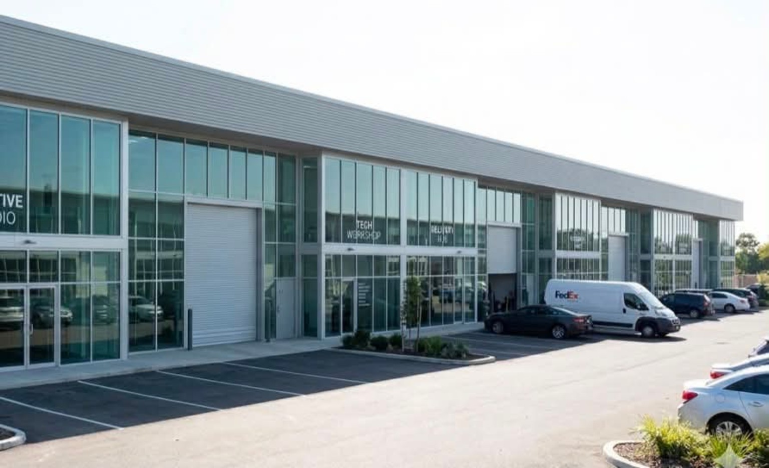 Contemporary glass-front flex and technology industrial building